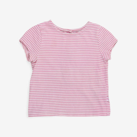Pink and white striped short sleeved t-shirt