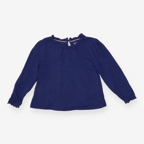 T-Shirt Long Sleeve Blue Lace Frill Collar