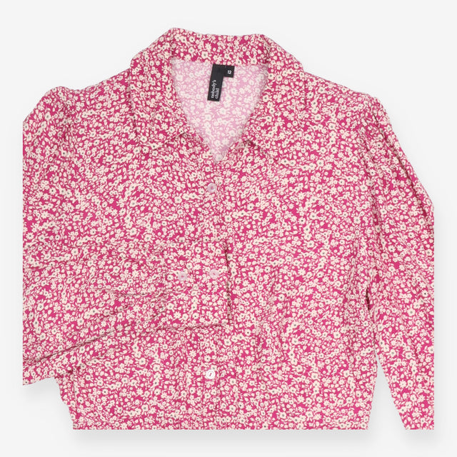 Mini Shirt Dress Pink White Ditsy Floral Print Lon