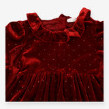 Red velour frill collar dress with gold dots