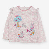 T-shirt Long Sleeve White with Pink Spots Bunnies 