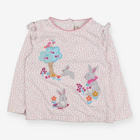 T-shirt Long Sleeve White with Pink Spots Bunnies 