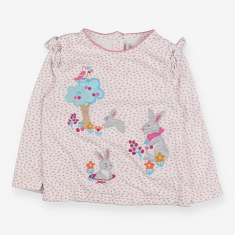 T-shirt Long Sleeve White with Pink Spots Bunnies 