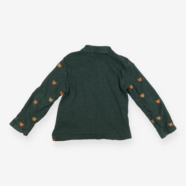 Poloshirt Long Sleeve Green Highland Cow