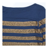Navy Boatneck Midi Jersey Dress – Gold Sequin Stri