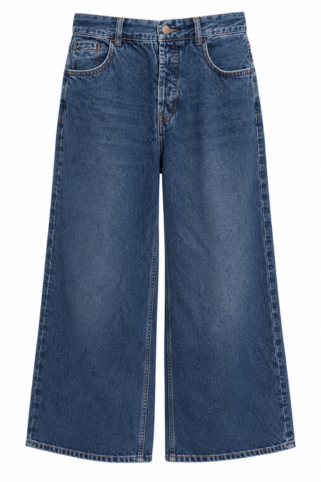 Wide Leg Acid Wash Blue Jeans