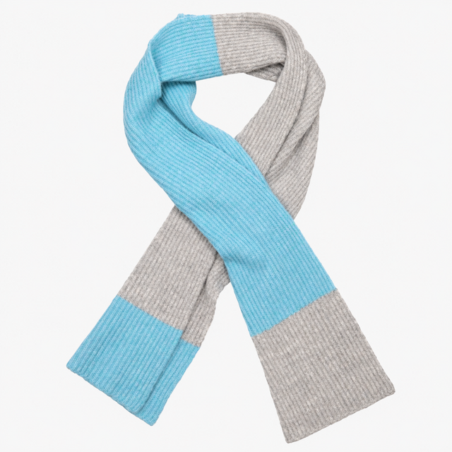 Knitted Scarf Blue Grey Colour Block Soft Oversize