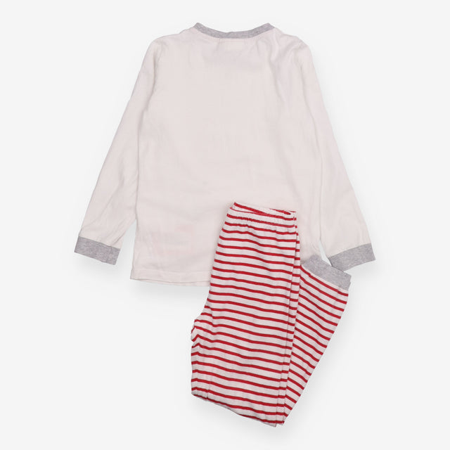 Festive Pyjama White Top with Dinosaur and Red Str