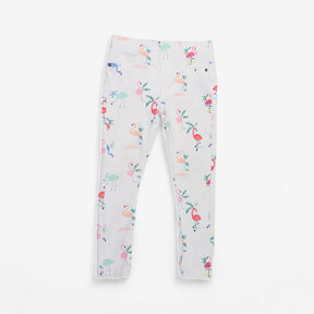 White flamingo print stretchy jeans