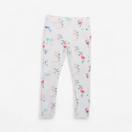 White flamingo print stretchy jeans