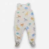 Dungarees with feet beige jungle animals