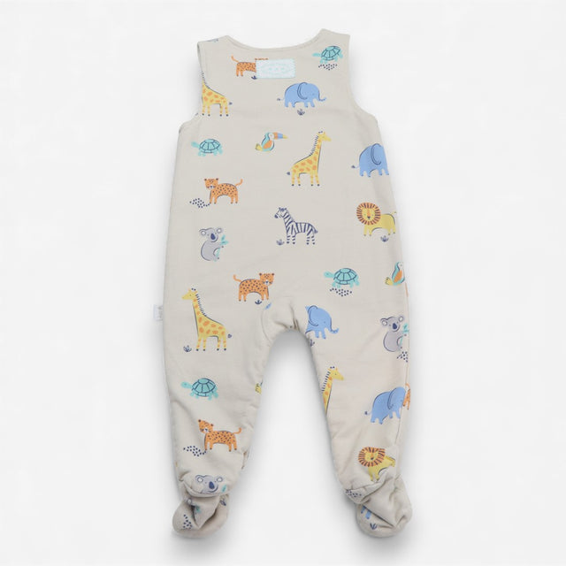 Dungarees with feet beige jungle animals