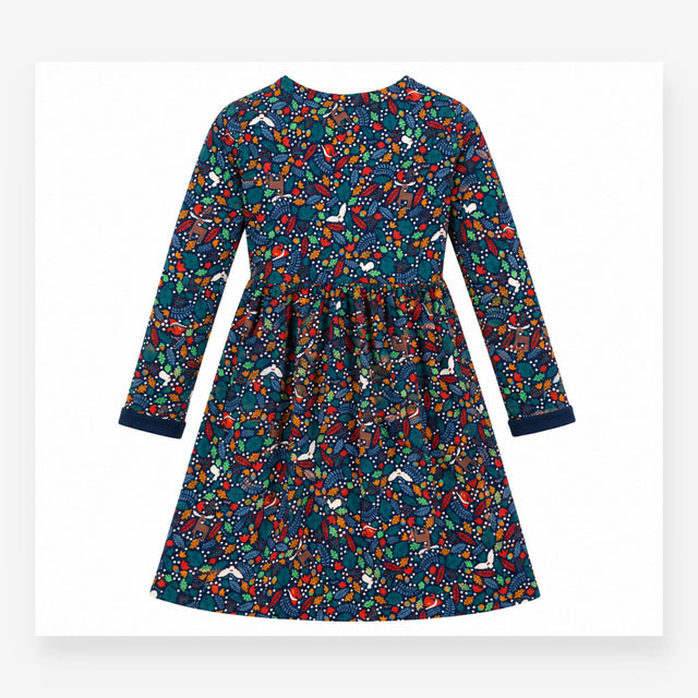 Dress Navy Blue Organic Cotton Floral Woodland Lon