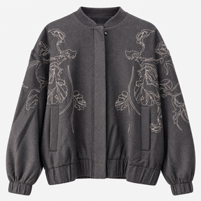 Bomber Jacket Charcoal Wool Rich Floral Embroidere