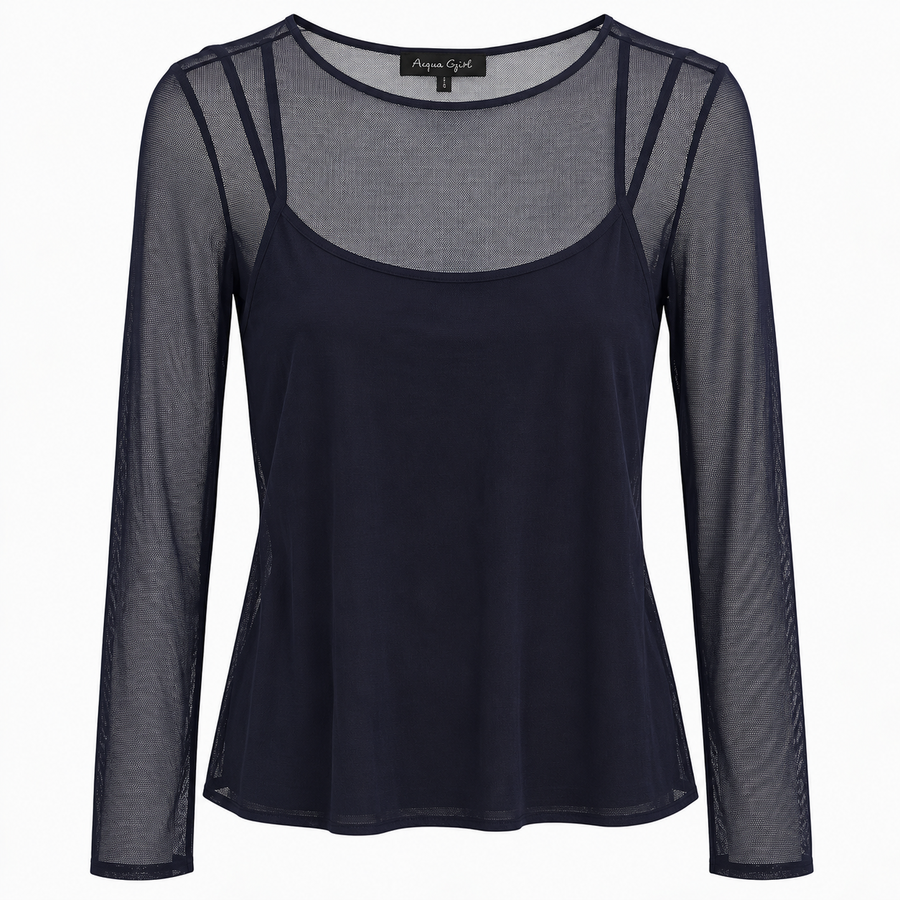 Mesh Long Sleeve Layered Top Navy