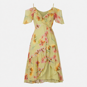 Maxi Dress Sage Floral Cold Shoulder Wrap