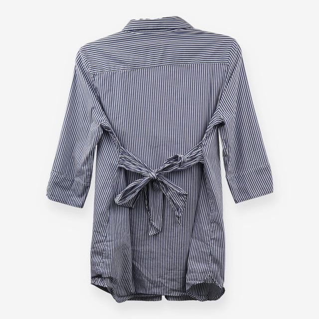 Blue Stripe Tie Waist Maternity Shirt