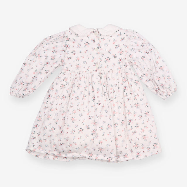 Dress white pink smocking LS small flowers