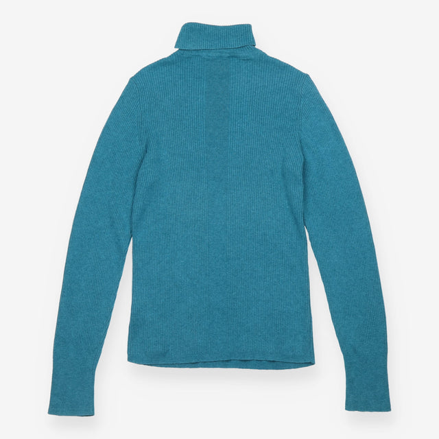 Roll Neck Jumper Ribbed Teal Wool Blend