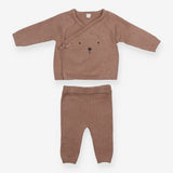 Outfit brown knit wrap top LS bear face leggings