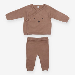 Outfit brown knit wrap top LS bear face leggings