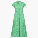 Green Printed Maxi Shirt Dress Short Sleeve