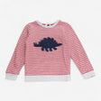 Sweater Red and Grey Stripe with Dinosaur Applique