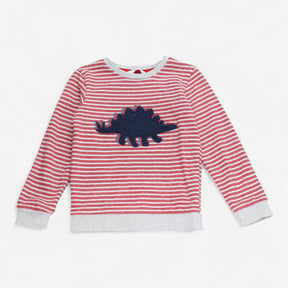 Sweater Red and Grey Stripe with Dinosaur Applique