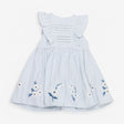 Dress Blue Ticking Stripe with Embroidered Flowers