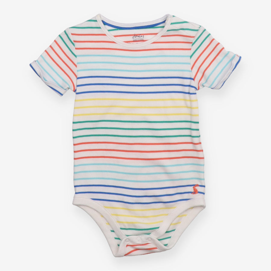 Baby Bodysuit White Rainbow Stripe Short Sleeve