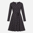 Dress Black Bee Print Long Sleeve Belted Midi