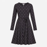 Dress Black Bee Print Long Sleeve Belted Midi