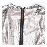 Two‑Tone Sequin Long Sleeve Silver Mini Dress – Fu