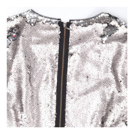 Two‑Tone Sequin Long Sleeve Silver Mini Dress – Fu