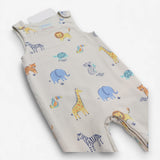 Dungarees with feet beige jungle animals