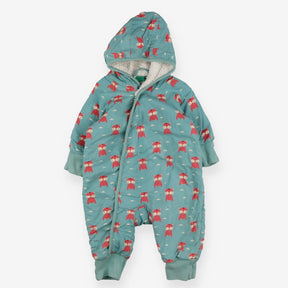 Fleece Lined Pramsuit Light Blue with Foxes
