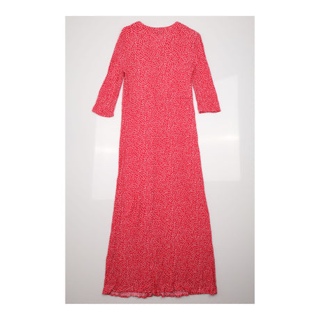 Dress Red White Ditsy Floral Button Front Long Sle