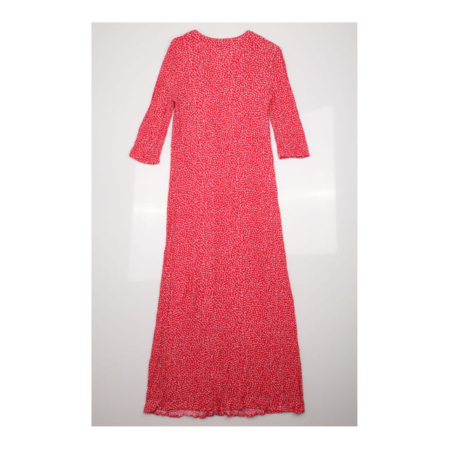 Dress Red White Ditsy Floral Button Front Long Sle