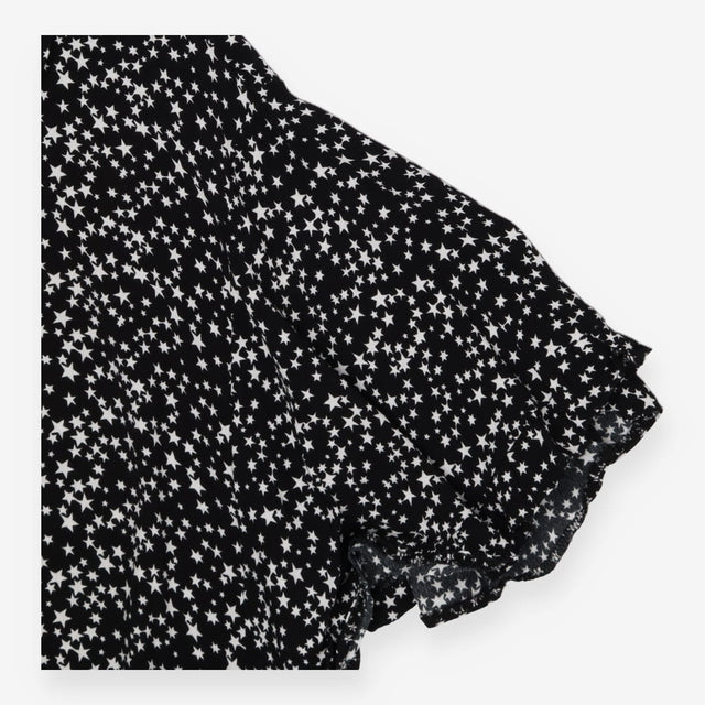 Black Short Sleeve Frill Shirt Scatter Star Print