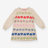 Sweater Dress Beige with Multi Colour Hearts