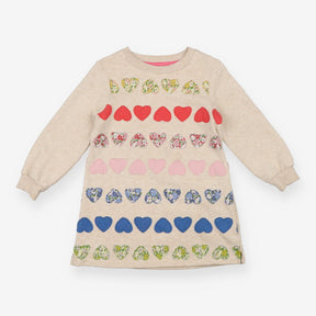 Sweater Dress Beige with Multi Colour Hearts