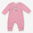 Pink stripe sleepsuit with sleeping leopard