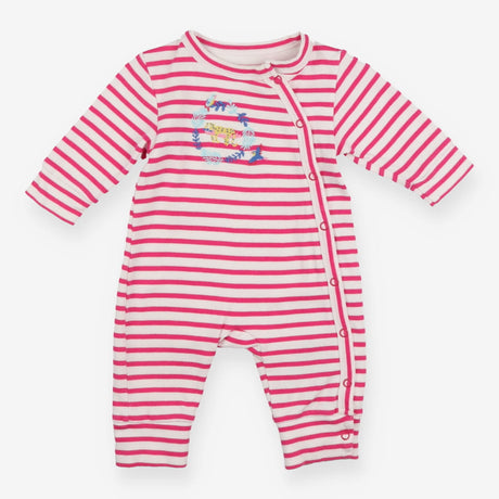 Pink stripe sleepsuit with sleeping leopard