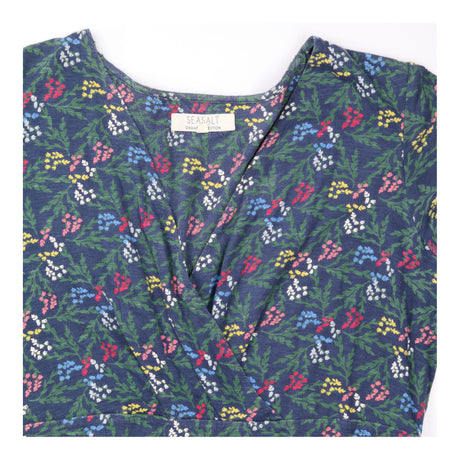 Chapelle Dress Dark Blue Floral Wrap Front Organic