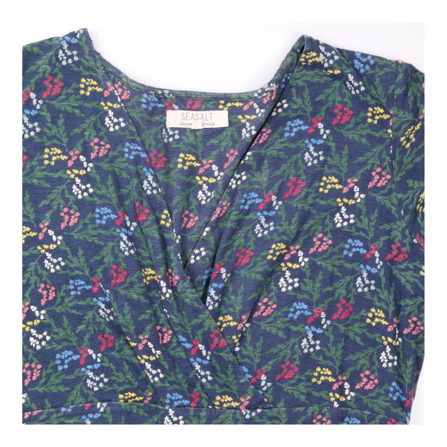 Chapelle Dress Dark Blue Floral Wrap Front Organic