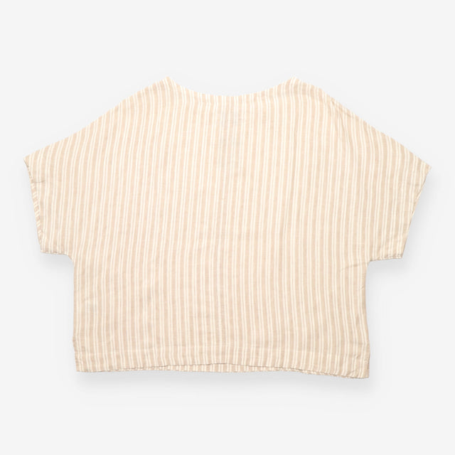 Linen Top Natural Beige White Stripe Relaxed Short