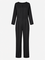 Long Sleeve Button Front Viscose Jumpsuit Black