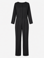 Long Sleeve Button Front Viscose Jumpsuit Black