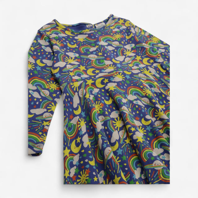 Dress Jersey Long Sleeve Planets Stars and Rainbow