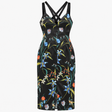 Floral Print Cross Back Strappy Sheath Midi Dress 